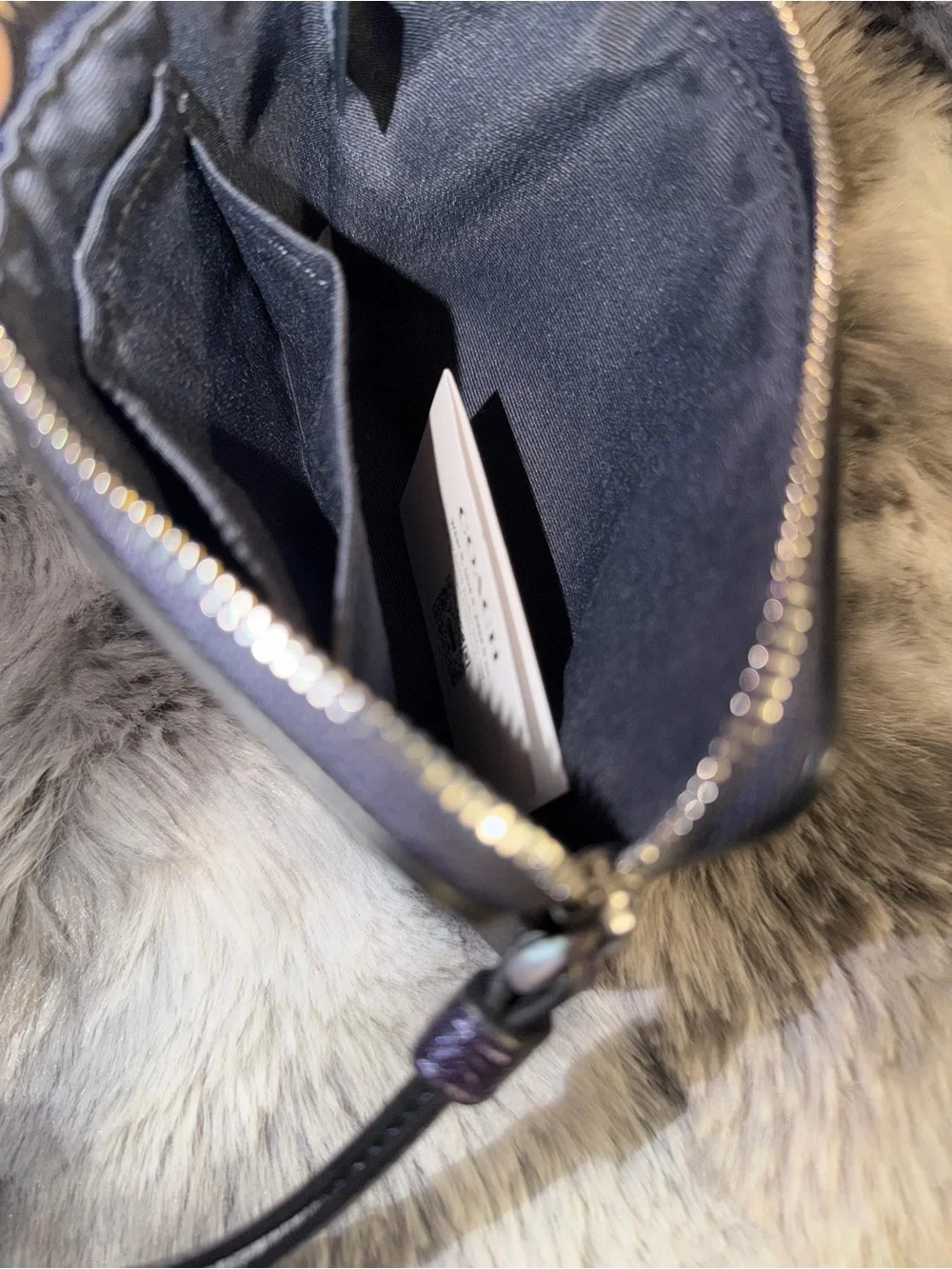 Coach Navy Blue Pebbled Leather Wristlet Pouch with Silver Hardware